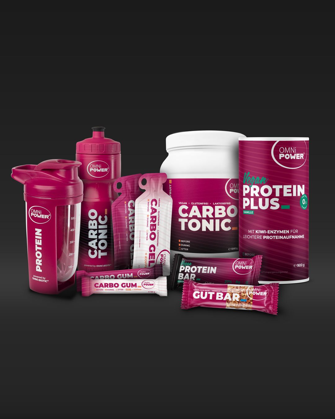 ChampionsBundle: Carbotonic, Carbotonic Trinkflasche, Proteinpulver, Shaker, Proteinbar, Gutbar, Carbogum, Carbogel