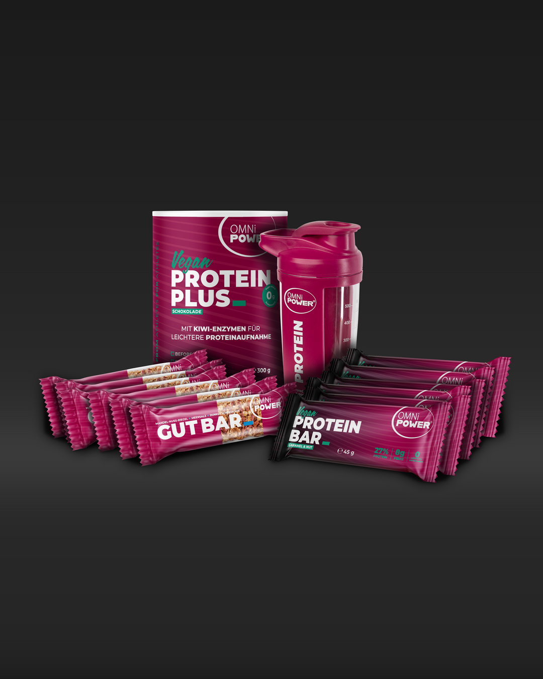 Recovery-Bundle: Veganes Proteinpulver, Shaker, Gutbar, Proteinbar